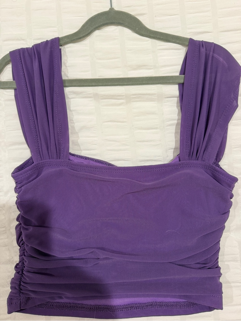 SHEIN Purple Ruched Square-Neck Crop Top